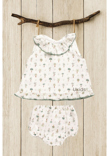 CONJUNTO TELA PALMERAS  verde hoja