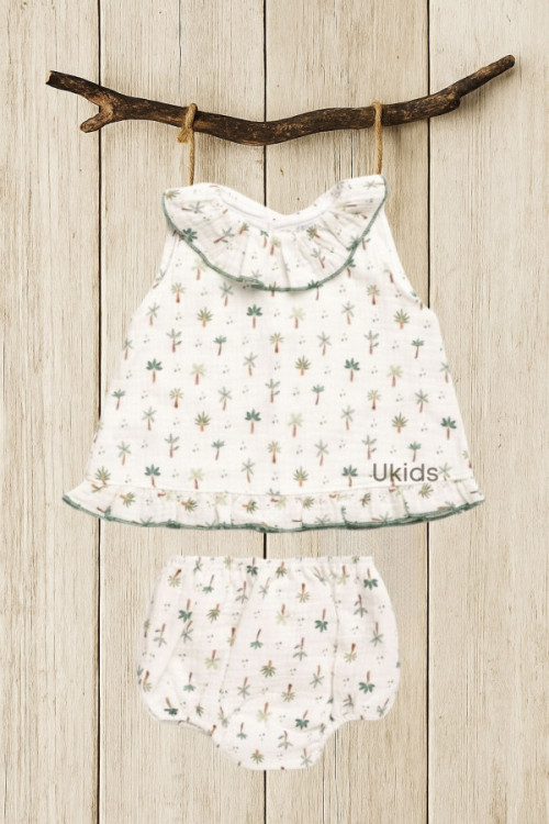 CONJUNTO TELA PALMERAS  verde hoja