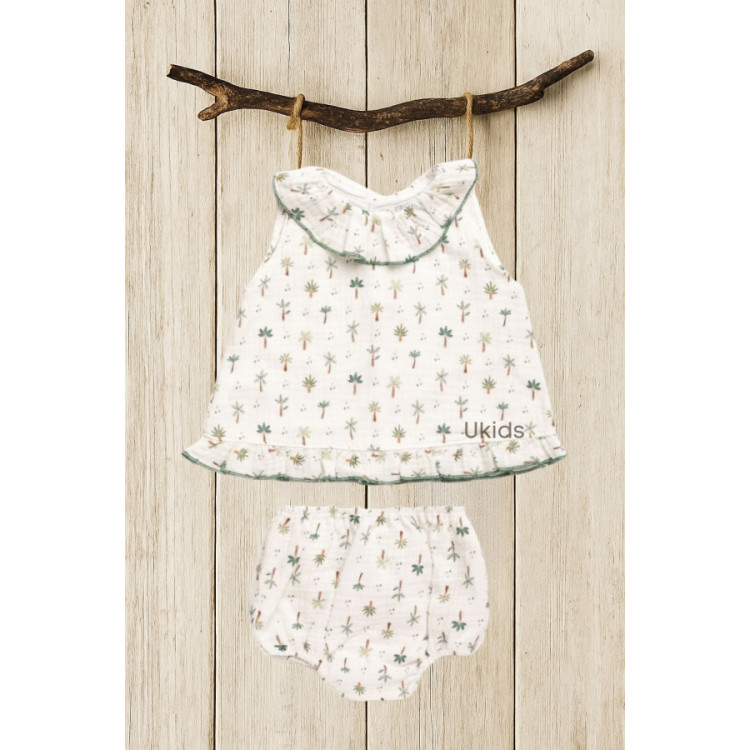 CONJUNTO TELA PALMERAS  verde hoja