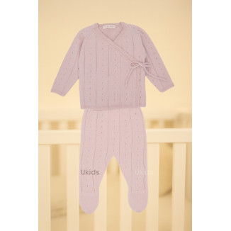 Conj.Polaina Y Jubon Cruz Calado Light Pink