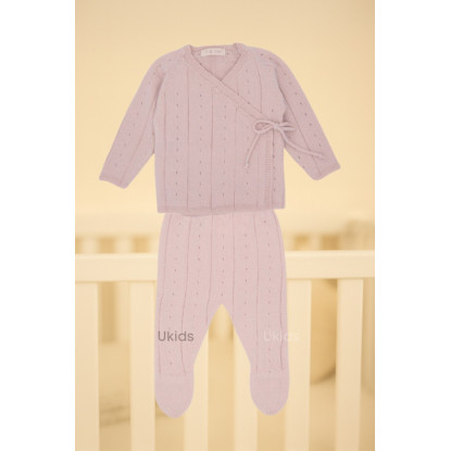 Conj.Polaina Y Jubon Cruz Calado Light Pink