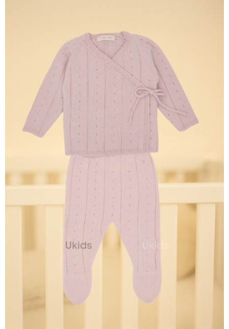 Conj.Polaina Y Jubon Cruz Calado Light Pink