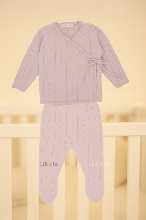 Conj.Polaina Y Jubon Cruz Calado Light Pink