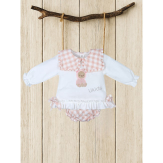 Conjunto Algodon Y Tela Culetin Vichy Rosa Empolvado