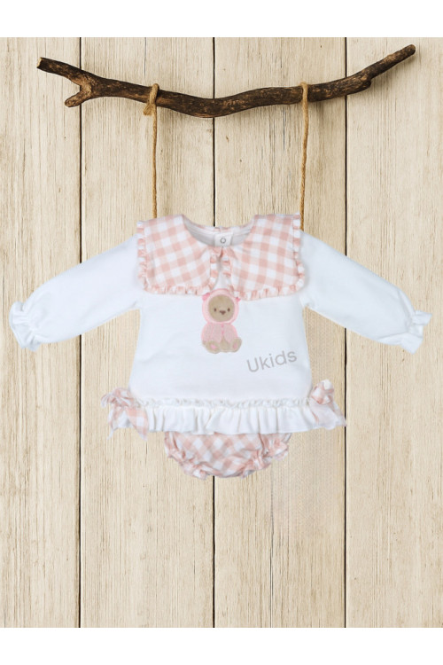 Conjunto Algodon Y Tela Culetin Vichy Rosa Empolvado