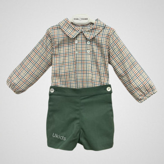 Conjunto Blusita Cuello Pico Bebé Y Pantalón Forest Verde Bosque