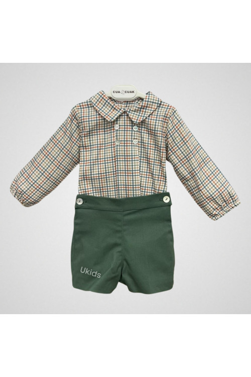 Conjunto Blusita Cuello Pico Bebé Y Pantalón Forest Verde Bosque