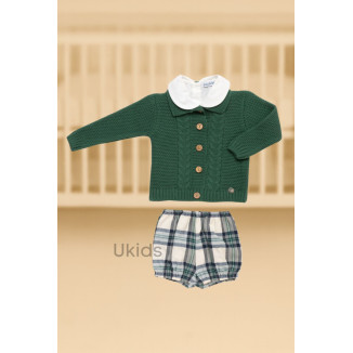 Conjunto Chaqueta Cuadros 2 Trenzas Verde Musgo