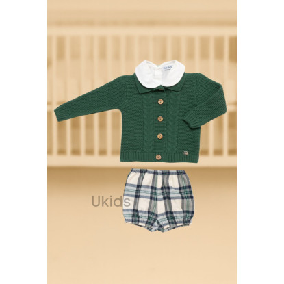 Conjunto Chaqueta Cuadros 2 Trenzas Verde Musgo