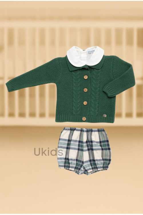 Conjunto Chaqueta Cuadros 2 Trenzas Verde Musgo