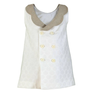 Vestido Infantil Evasé Pique  Beige Y Blanco Roto