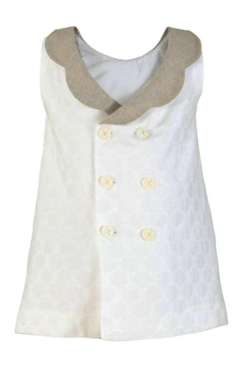 Vestido Infantil Evasé Pique  Beige Y Blanco Roto