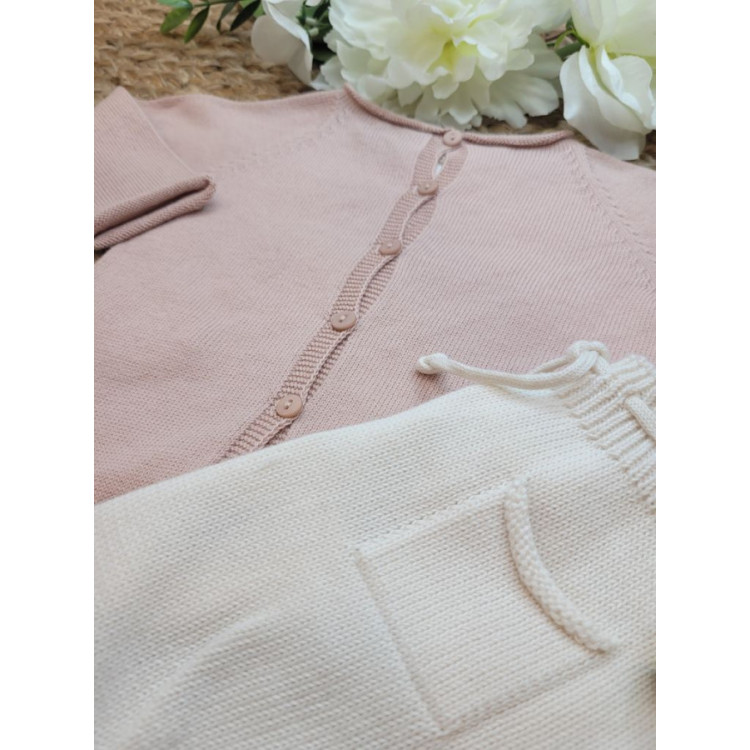 CONJUNTO JERSEY/CHAEQUETA BASICA ROSE CON CULETIN BOLISLLO CREAM rosa