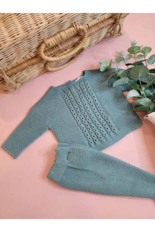 CONJUNTO POLAINA PUNTO BEBE 2 PIEZAS ART.2006 Punto Bobo verde empolvado