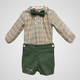 Conjunto Blusita Cuello Pico Bebé Y Pantalón Forest Verde Bosque