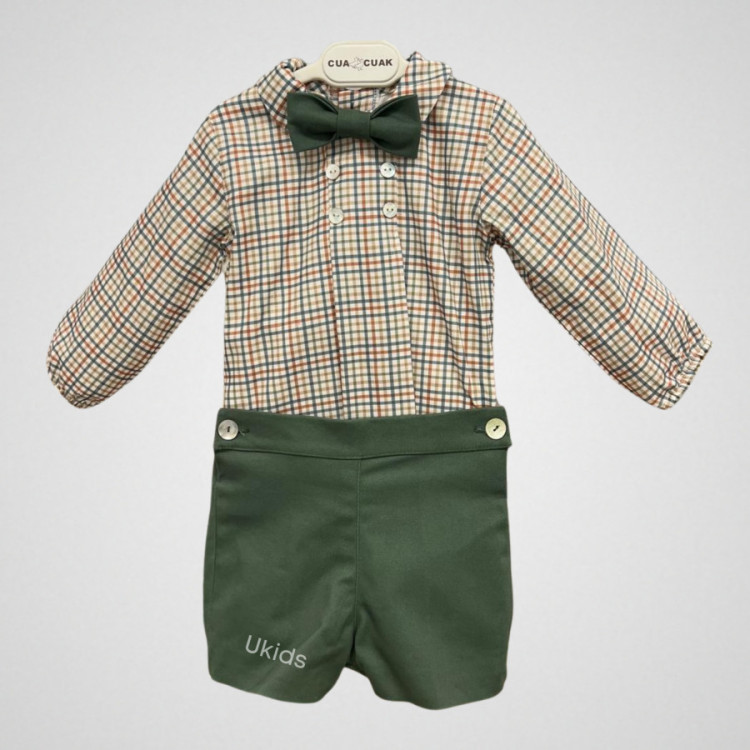 Conjunto Blusita Cuello Pico Bebé Y Pantalón Forest Verde Bosque