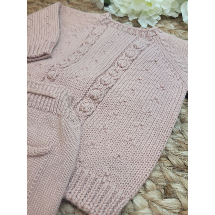 CONJUNTO BEBE TRICOT JERSEY/REBECA WENDY CON CULETIN BOLSILLO PALE ROSE rosa