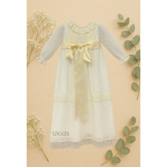 Faldón Bautizo Plumeti Y Capota Muselina Crema