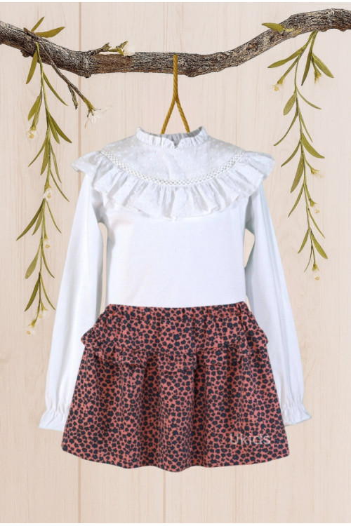 Conjunto Camiseta-Falda Niña Blanco/Rosa N