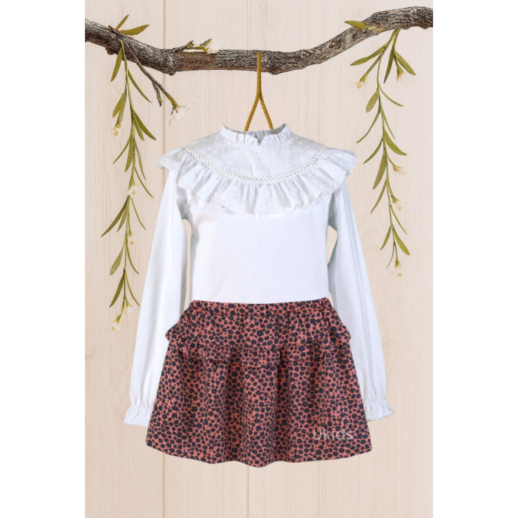 Conjunto Camiseta-Falda Niña Blanco/Rosa N