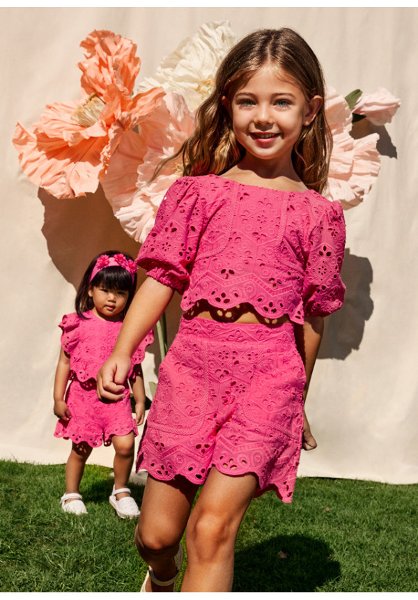 Conj. bermuda bordado         fucsia