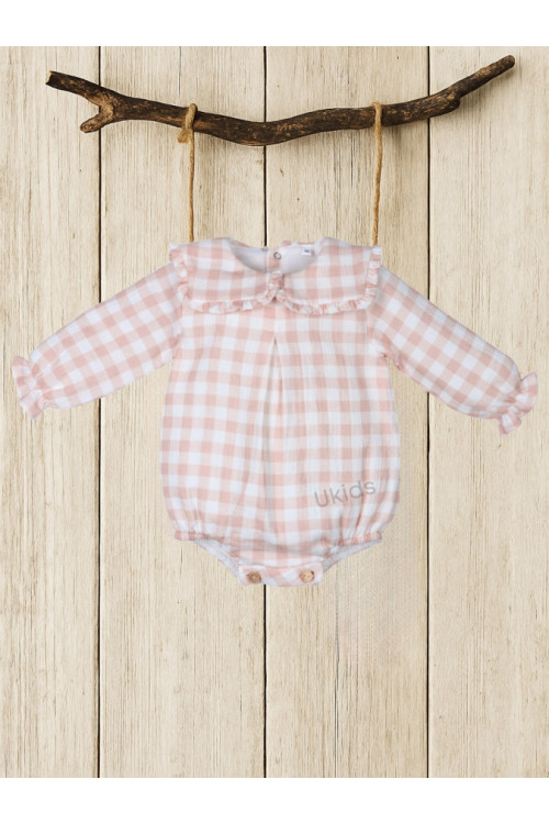 Ranita Cuello  Cuadrado Vichy Rosa Empolvado