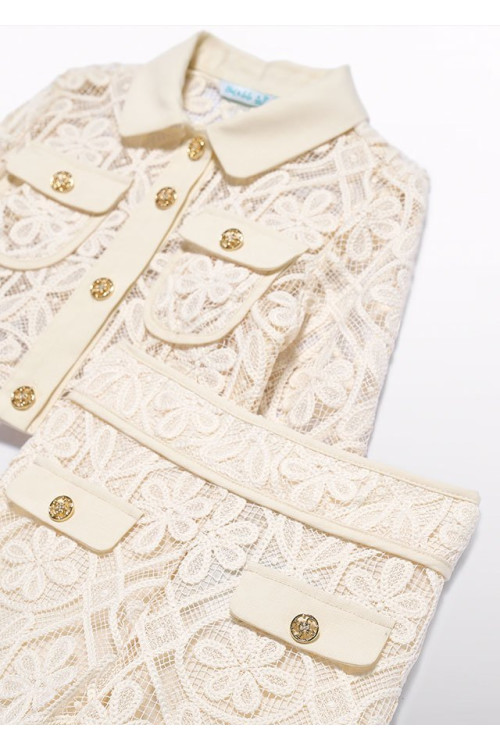 Traje Pantalon Culotte Guipur Crema