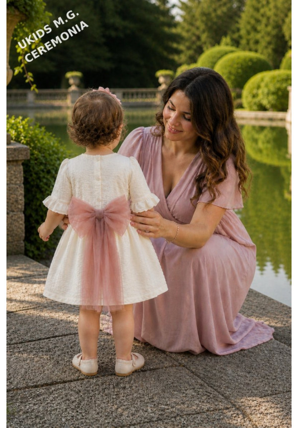 Vestido Bambula sin mangas Lazo tul Rosa