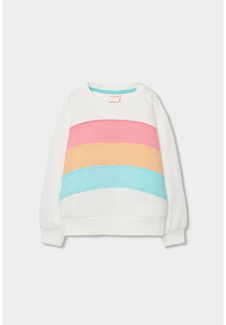 Sudadera Felpa Con Bandas Niña Blanco