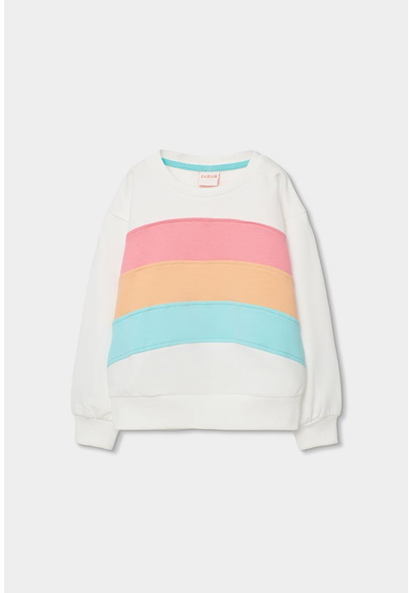 Sudadera Felpa Con Bandas Niña Blanco