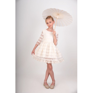 Vestido Niña Ceremonia Tul.  Color beige