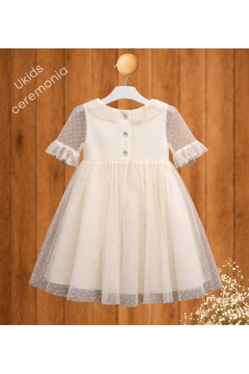 Vestido Tul Plumeti Básico sin fajín color blanco