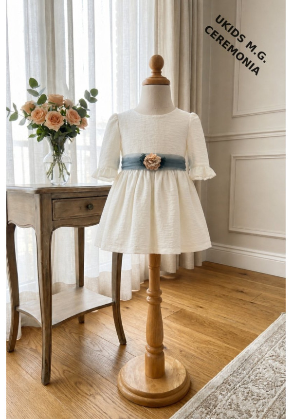 Vestido Bambula sin mangas Lazo tul azul