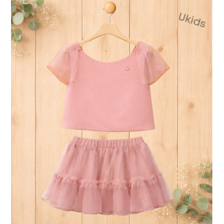 Conjunto Blusa + Falda Niña Rosa Palo