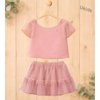 Conjunto Blusa + Falda Niña Rosa Palo