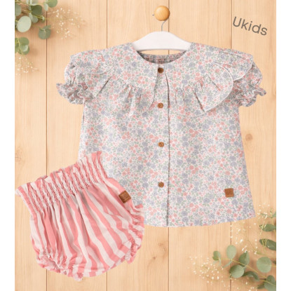 Conjunto Blusa Liberty + Braga Rayas Bebé Niña Color Rosa