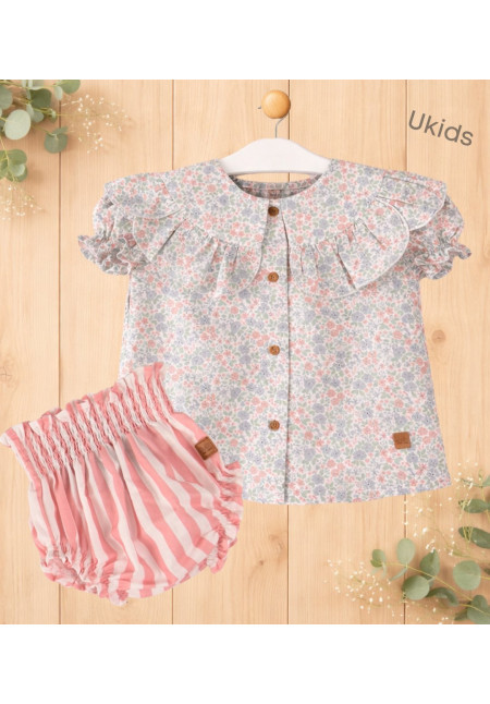 Conjunto Blusa Liberty + Braga Rayas Bebé Niña Color Rosa