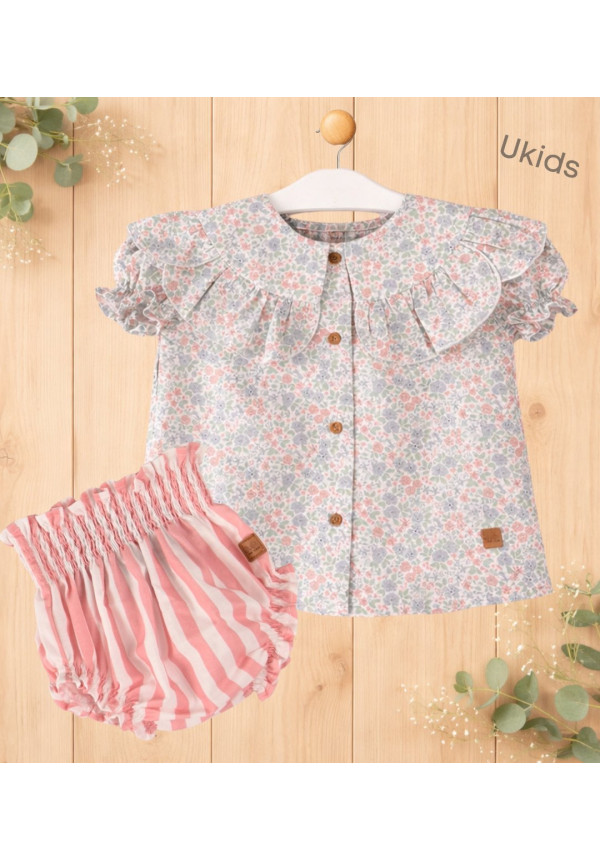 Conjunto Blusa Liberty + Braga Rayas Bebé Niña Color Rosa