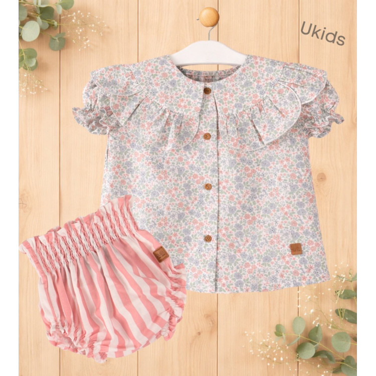 Conjunto Blusa Liberty + Braga Rayas Bebé Niña Color Rosa