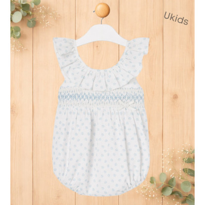 Pelele Tela C/Nido De Abeja Niña 'Eden V26' Azul Brisa