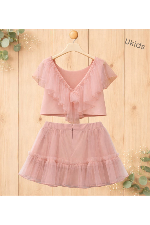 Conjunto Blusa + Falda Niña Rosa Palo