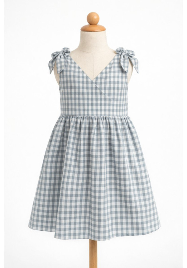Vestido De Niña Gris De Cuadros Con Cuello Pico Color Gris