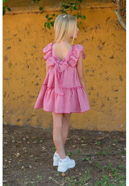 Vestido en cuadro vichi. Color fucsia