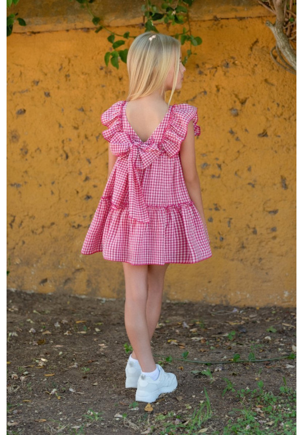 Vestido en cuadro vichi. Color fucsia