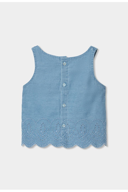 Conjunto Top Denim Bordado Y Pantalón Denim Niña Azul