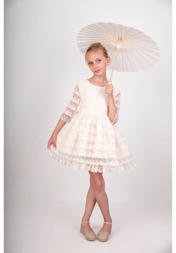 Vestido Niña Ceremonia Tul.  Color beige