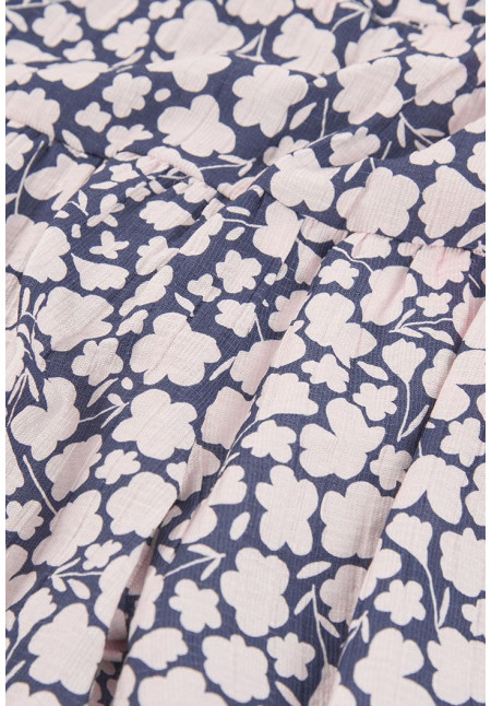 Conjunto Blusa Viscosa Y Falda-Pantalón Viscosa Flores Niña Azul Y Rosa