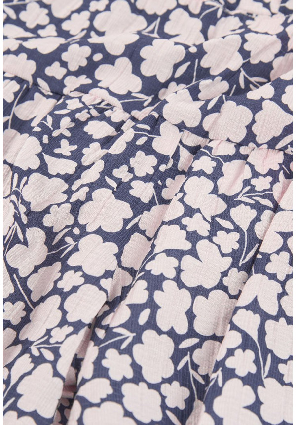 Conjunto Blusa Viscosa Y Falda-Pantalón Viscosa Flores Niña Azul Y Rosa