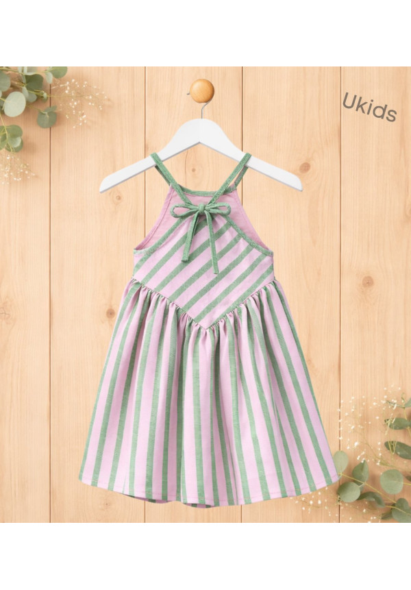 Vestido En Rayas Con ........... Color salmón y verde