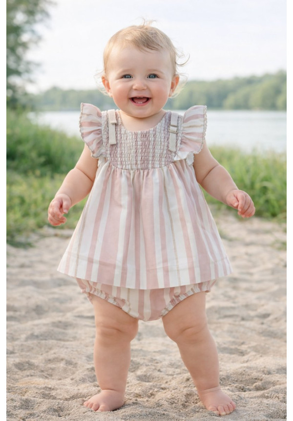 Vestido Bebe Con Braguita Art.0327 'Familia Porcelana' Rosa Empolvado